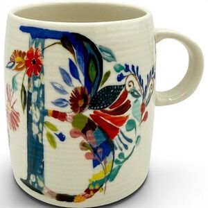 Anthropologie Starla Halfmann Monogram Mug "B" Botanicals 14 Oz.